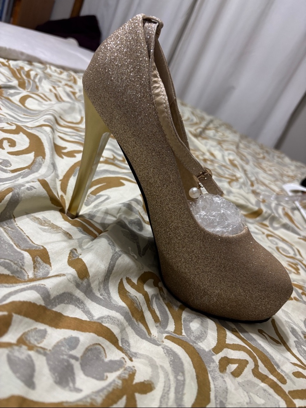 Women's Glitter Tan High Heels - Elegant Party Pumps for Plus Size